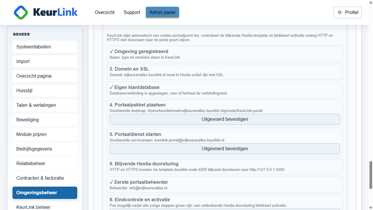Voorbereidingsplan met portaalmap, service, poort en Hestia-template